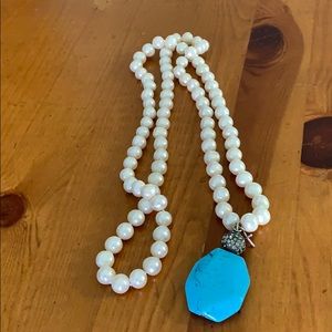 Pearl and turquoise long necklace